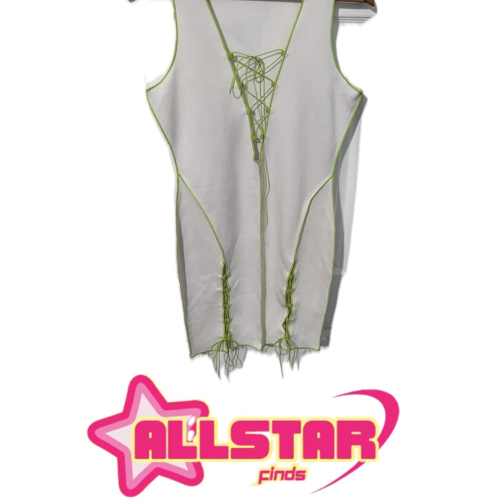 White & Green lace up Shien dress